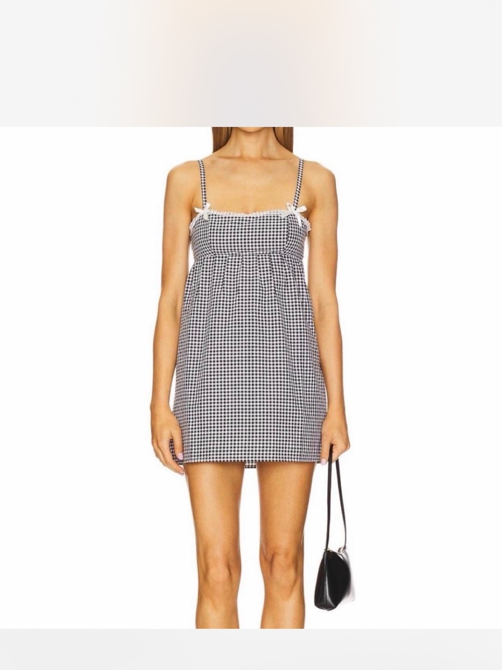 Gingham Mini Dress with Bow-Tie Straps - Black/White